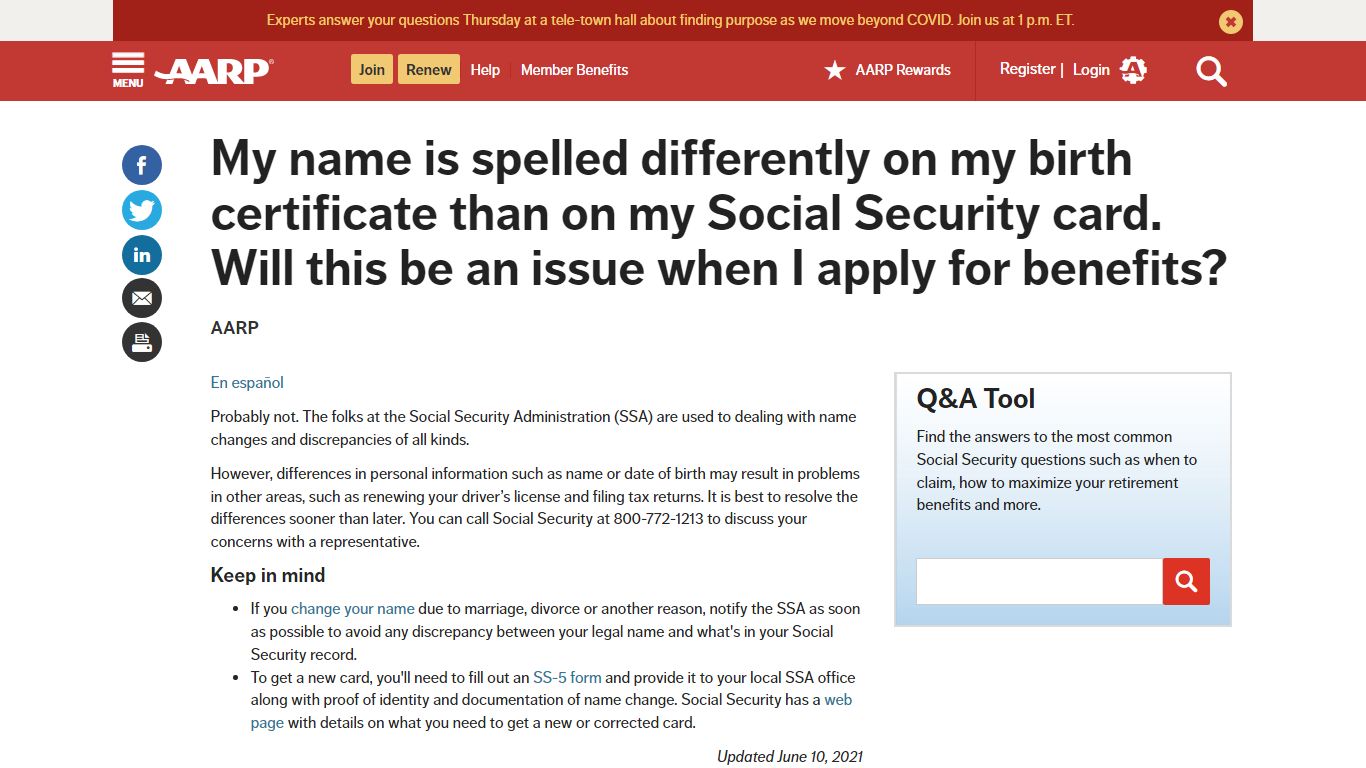 Different Spelling On Birth Certificate And Social Security Card - AARP